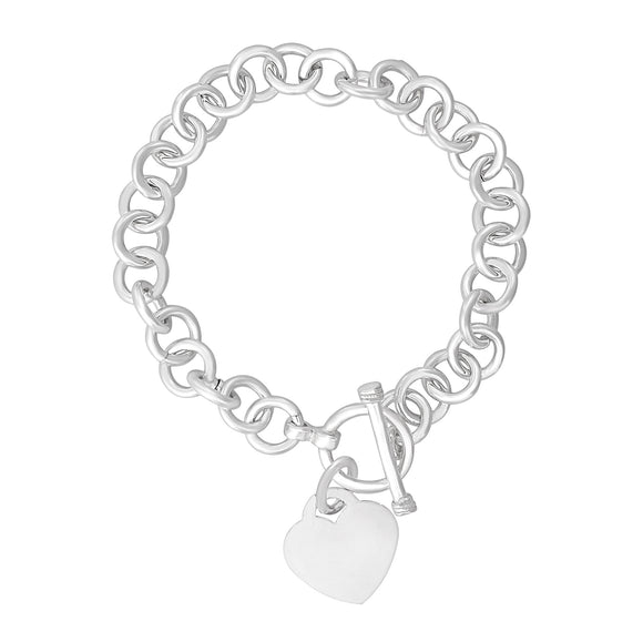 B-002-H Med Round Link Charm Bracelet - Heart | Teeda