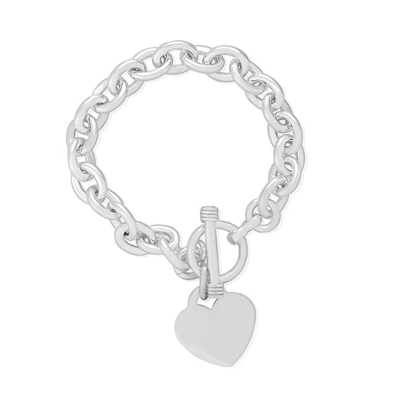 B-005-H Large Oval Link Charm Bracelet - Heart | Teeda