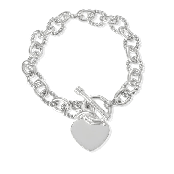 B-813-H Alternating Sm Twist Oval Cable Link Bracelet - Heart | Teeda