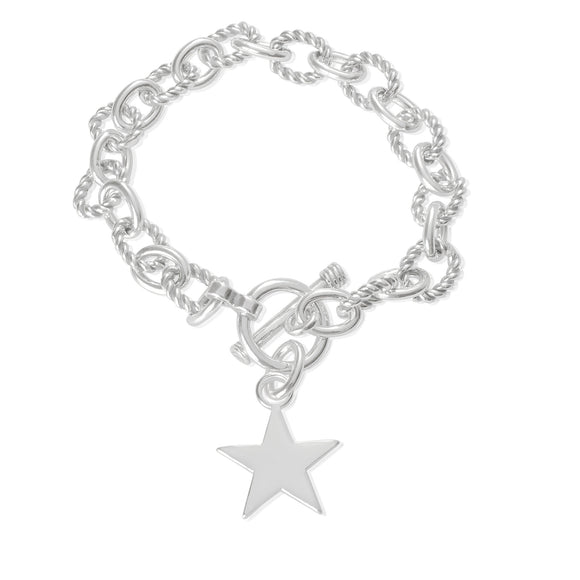 B-813-S Alternating Sm Twist Oval Cable Link Bracelet - Star | Teeda