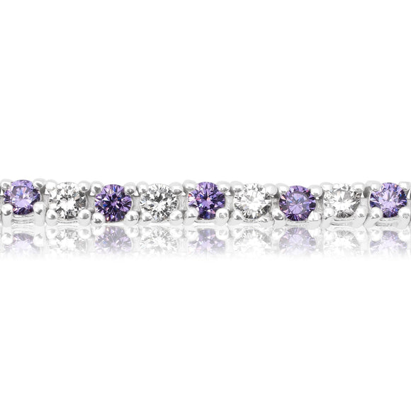 BZ-5000-CAM CZ Cubic Zirconia Tennis Bracelet - Clear-Amethyst | Teeda