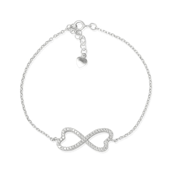 BZ-7004 Dual Heart Infinity Symbol Cubic Zirconia Bracelet | Teeda