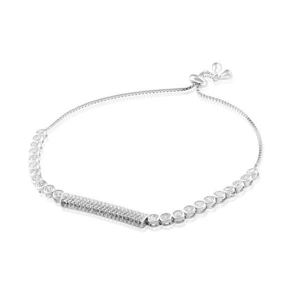 BZ-7013 Micropavé Bar Bezel Set CZ Slider Bracelet | Teeda