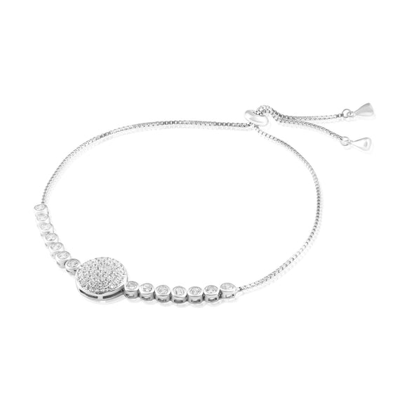 BZ-7017 Micropavé Disc Bezel Set CZ Slider Bracelet | Teeda