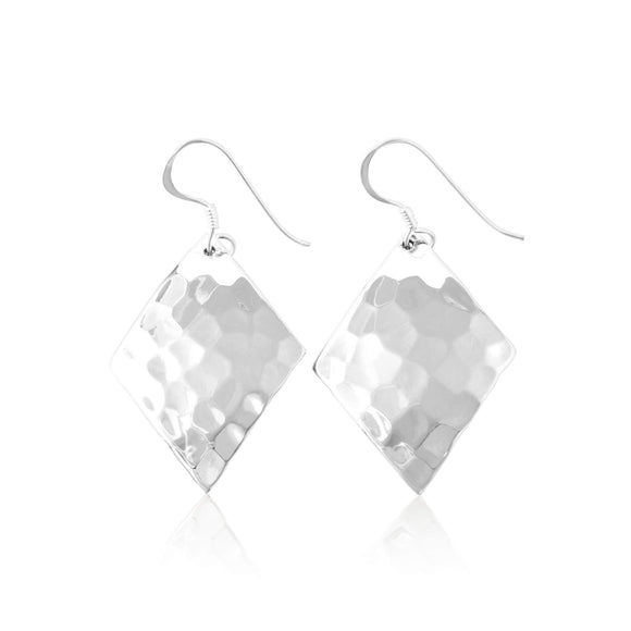 E-1523 Hammered Finish Rhombus French Wire Earrings | Teeda