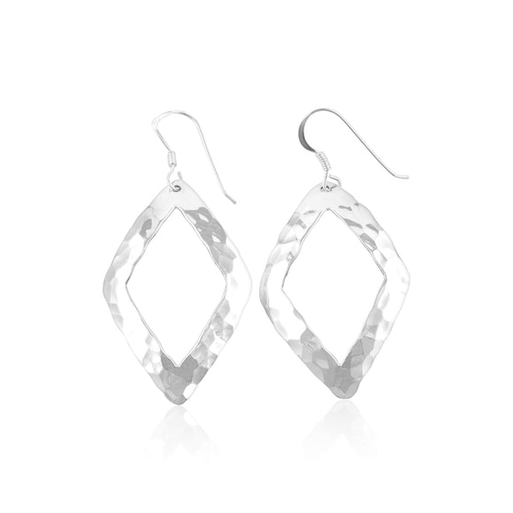 E-1524 Hammered Finish Open Rhombus French Wire Earrings | Teeda