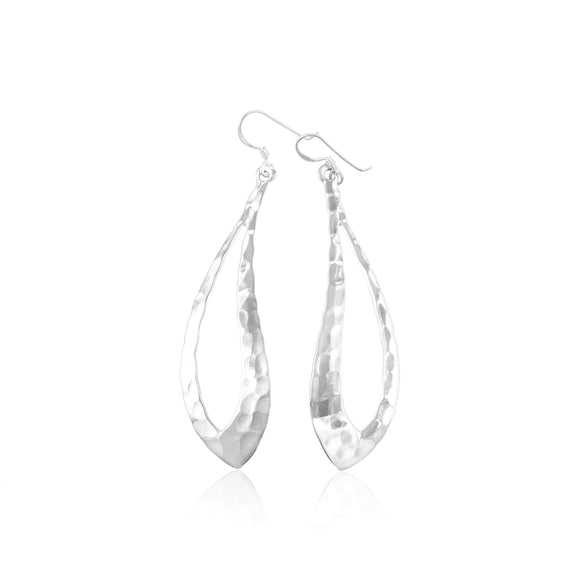 E-1527 Hammered Finish Open Teardrop French Wire Earrings | Teeda