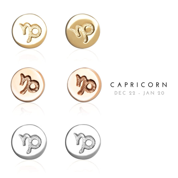 E-7008 Capricorn Zodiac Disc Stud Earrings | Teeda