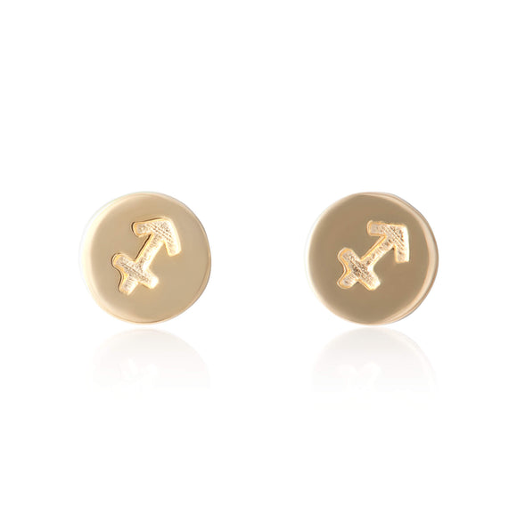 E-7008 Zodiac Disc Stud Earrings - Gold Plated - Sagittarius | Teeda