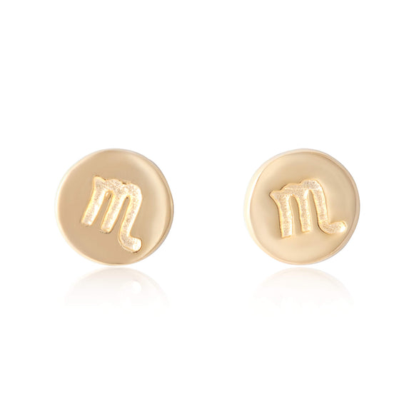 E-7008 Zodiac Disc Stud Earrings - Gold Plated - Scorpio | Teeda