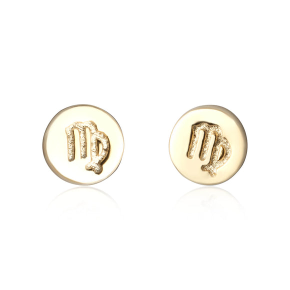 E-7008 Zodiac Disc Stud Earrings - Gold Plated - Virgo | Teeda