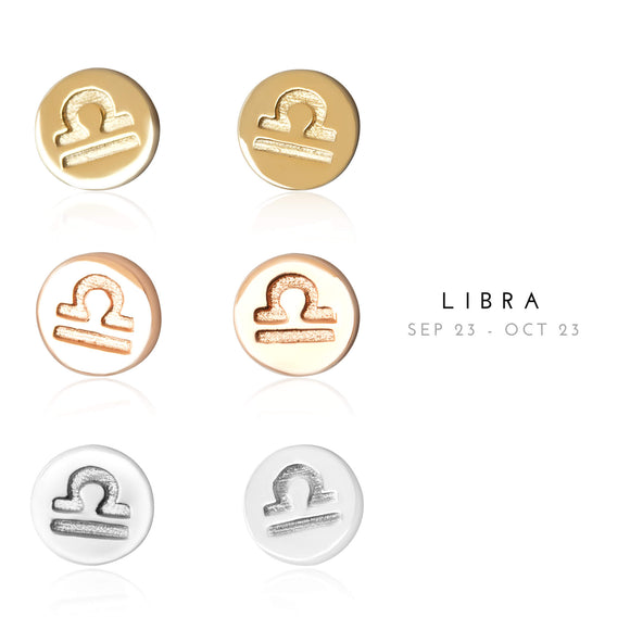 E-7008 Libra Zodiac Disc Stud Earrings | Teeda