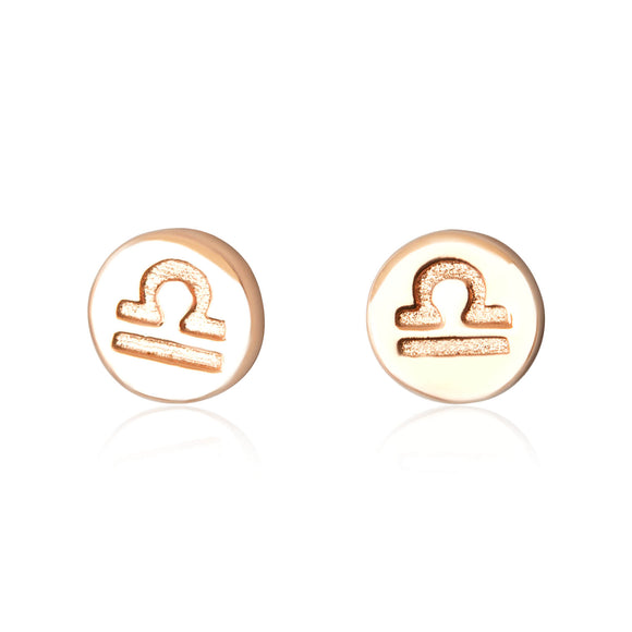 E-7008 Zodiac Disc Stud Earrings - Rose Gold Plated - Libra | Teeda