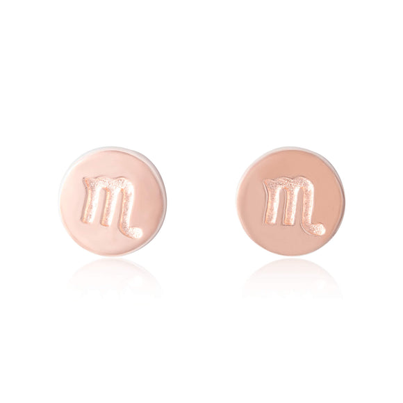 E-7008 Zodiac Disc Stud Earrings - Rose Gold Plated - Scorpio | Teeda