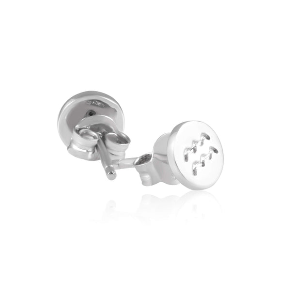 E-7008 Zodiac Disc Stud Earrings - Rhodium Plated | Teeda