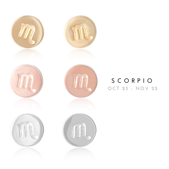 E-7008 Scorpio Zodiac Disc Stud Earrings | Teeda