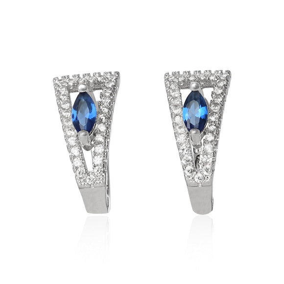 EZ-1071-BS Leverback Micropave Cubic Zirconia Earrings - Blue Sapphire | Teeda