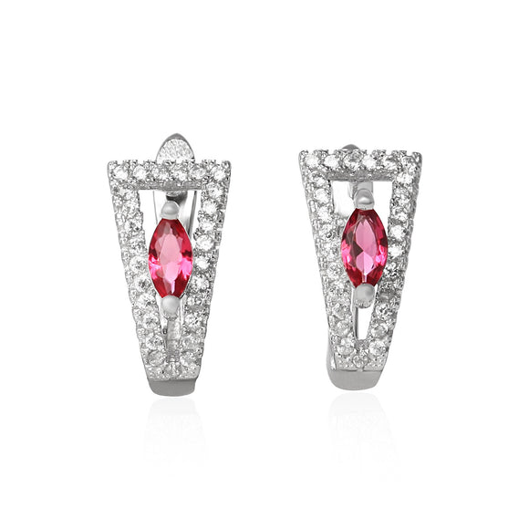 EZ-1071-SR Leverback Micropave Cubic Zirconia Earrings - Ruby | Teeda