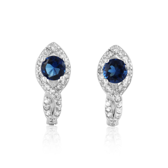 EZ-1076 Leverback Micropavé Cubic Zirconia Earrings - Blue Sapphire | Teeda
