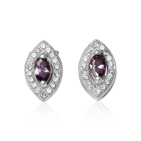 EZ-1079 Micropavé Cubic Zirconia Earrings - Amethyst | Teeda