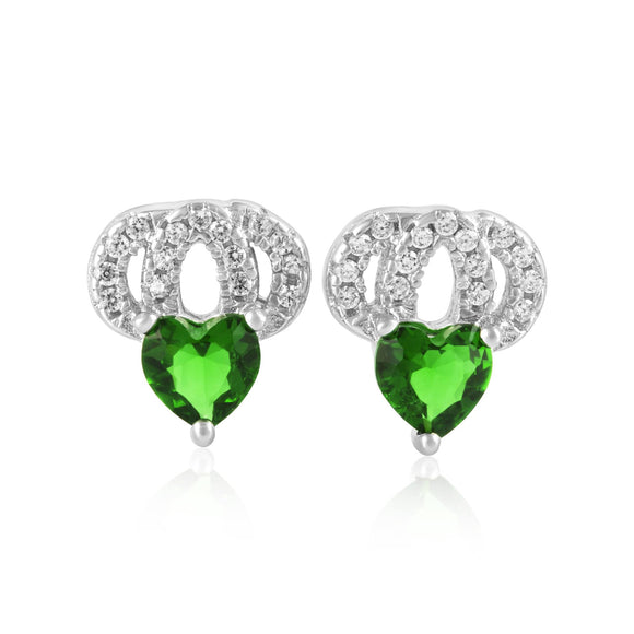 EZ-1087 Heart Micropavé Cubic Zirconia Earrings - Emerald | Teeda