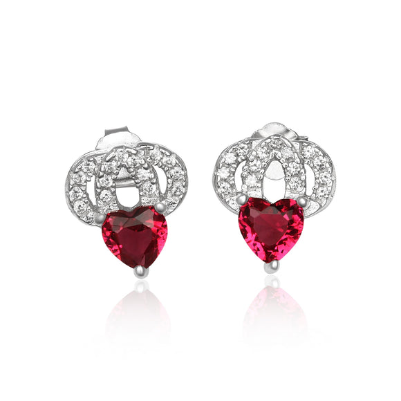 EZ-1087 Heart Micropavé Cubic Zirconia Earrings - Ruby | Teeda