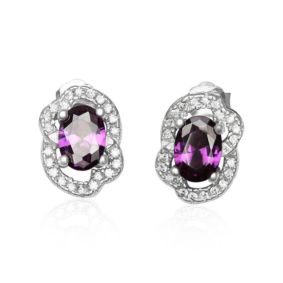 EZ-1090-AM Micropave Cubic Zirconia Earrings - Amethyst | Teeda