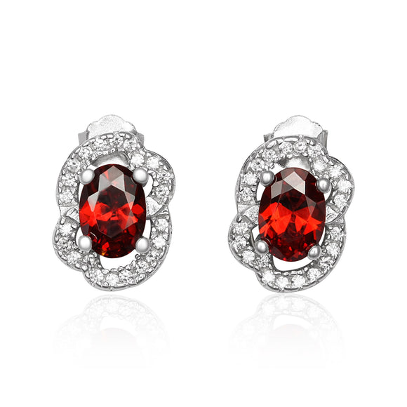 EZ-1090-GG Micropave Cubic Zirconia Earrings - Garnet | Teeda