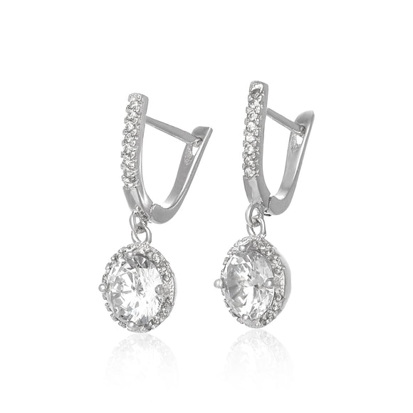 EZ-1098 Leverback Halo Dangle CZ Earrings