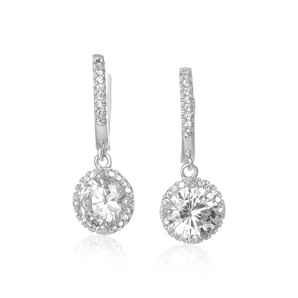 EZ-1098 Leverback Halo Dangle CZ Earrings | Teeda