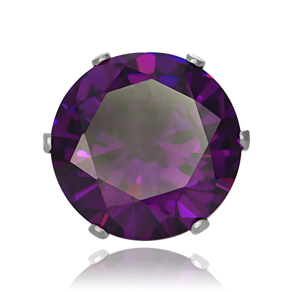 EZ-2090-AM Round CZ Stud Earrings 10mm - Amethyst | Teeda