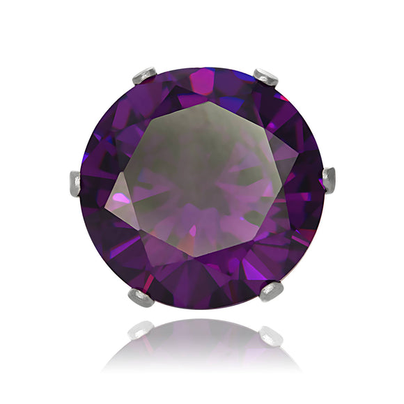 EZ-2100-AM Round CZ Stud Earrings 11mm - Amethyst | Teeda