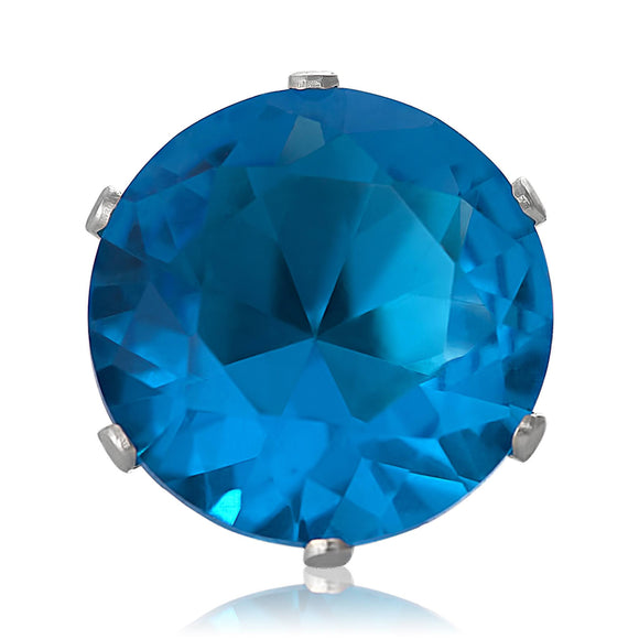 EZ-2100-BZ Round CZ Stud Earrings 11mm - Blue Zircon | Teeda
