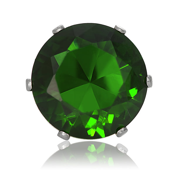 EZ-2100-E Round CZ Stud Earrings 11mm - Emerald | Teeda