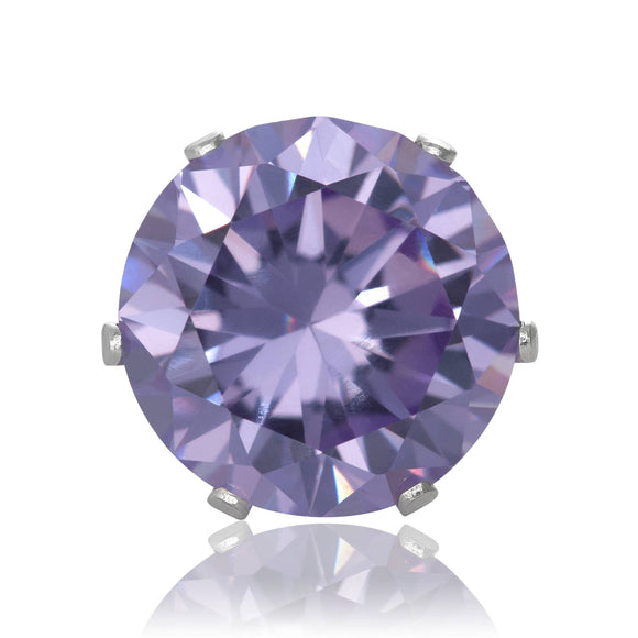 EZ-2100-L Round CZ Stud Earrings 11mm - Lavender | Teeda