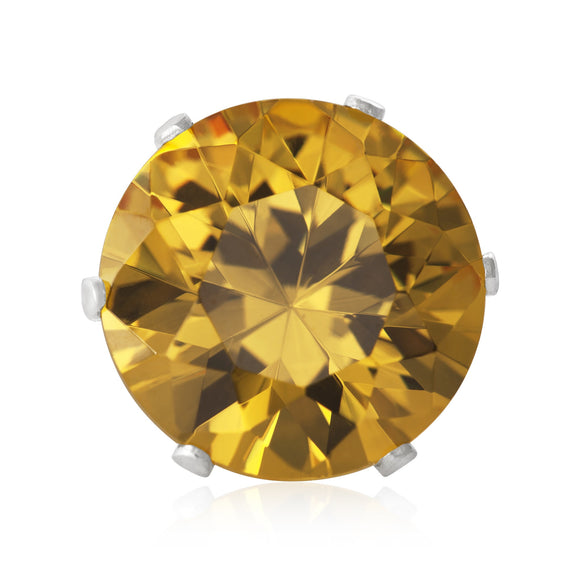 EZ-2100-Y Round CZ Stud Earrings 11mm - Yellow Citrine | Teeda