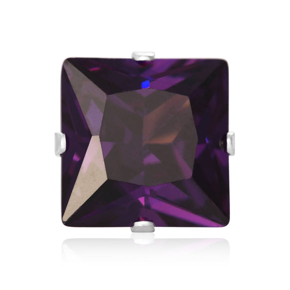EZ-2150-AM Square CZ Stud Earrings 6mm - Amethyst | Teeda