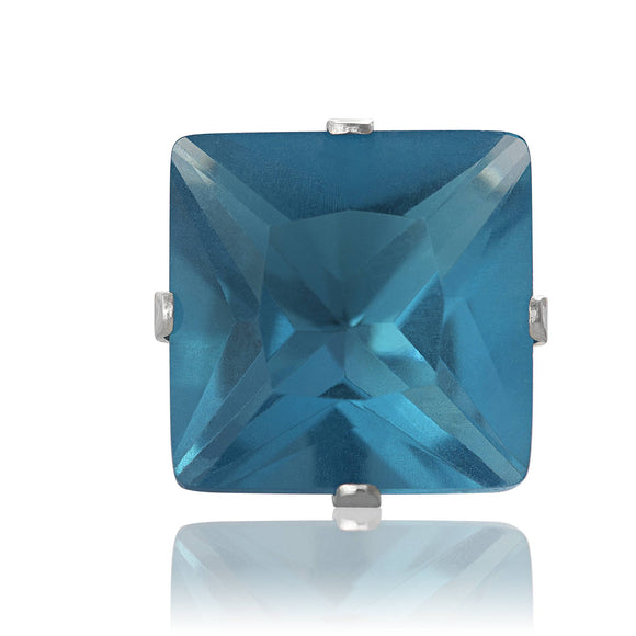 EZ-2150-BZ Square CZ Stud Earrings 6mm - Blue Zircon | Teeda
