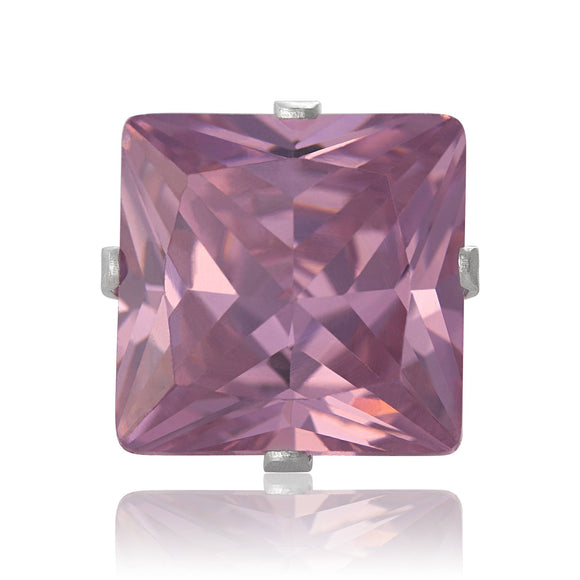EZ-2150-P Square CZ Stud Earrings 6mm - Pink | Teeda