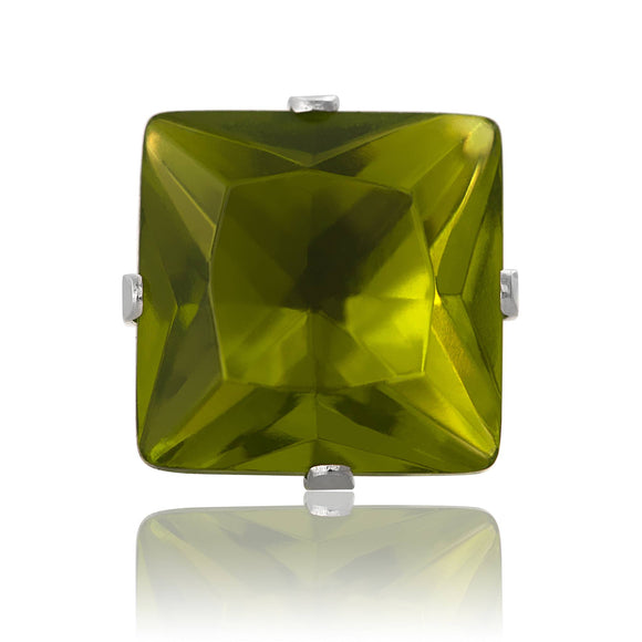 EZ-2150-PE Square CZ Stud Earrings 6mm - Peridot | Teeda