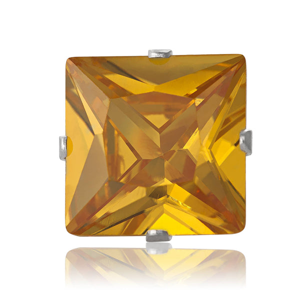 EZ-2150-Y Square CZ Stud Earrings 6mm - Yellow Citrine | Teeda