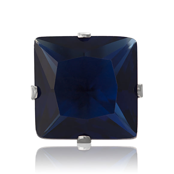 EZ-2160-BS Square CZ Stud Earrings 7mm - Blue Sapphire | Teeda
