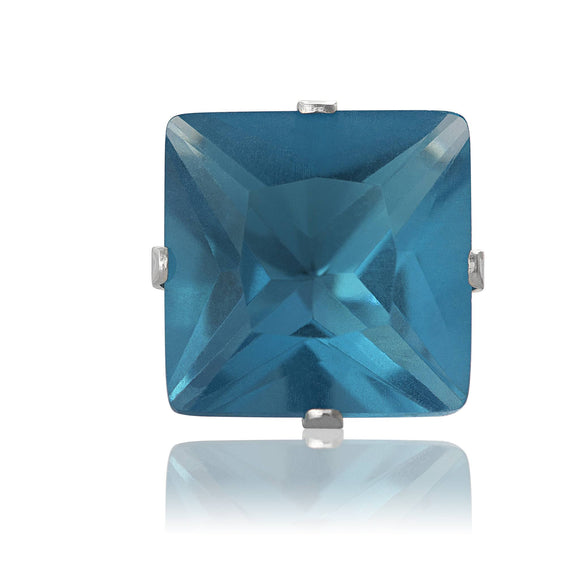 EZ-2160-BZ Square CZ Stud Earrings 7mm - Blue Zircon | Teeda