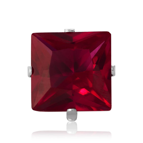 EZ-2160-SR Square CZ Stud Earrings 7mm - Ruby | Teeda