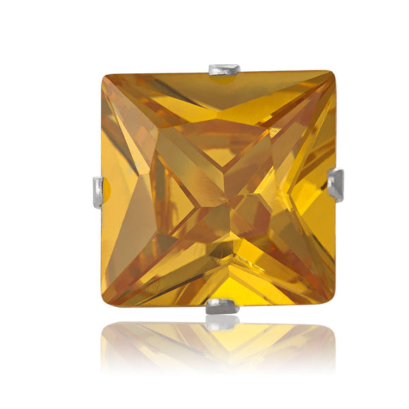 EZ-2160-Y Square CZ Stud Earrings 7mm - Yellow Citrine | Teeda