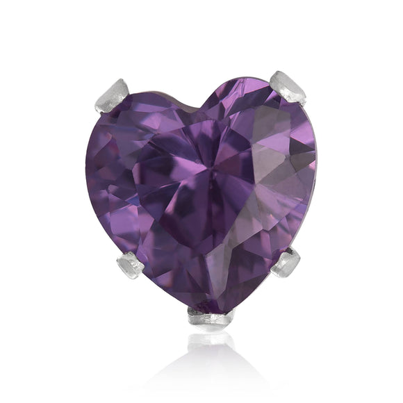EZ-2200-AM Heart CZ Stud Earrings 6mm - Amethyst | Teeda