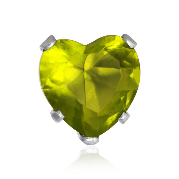 EZ-2200-PE Heart CZ Stud Earrings 6mm - Peridot | Teeda