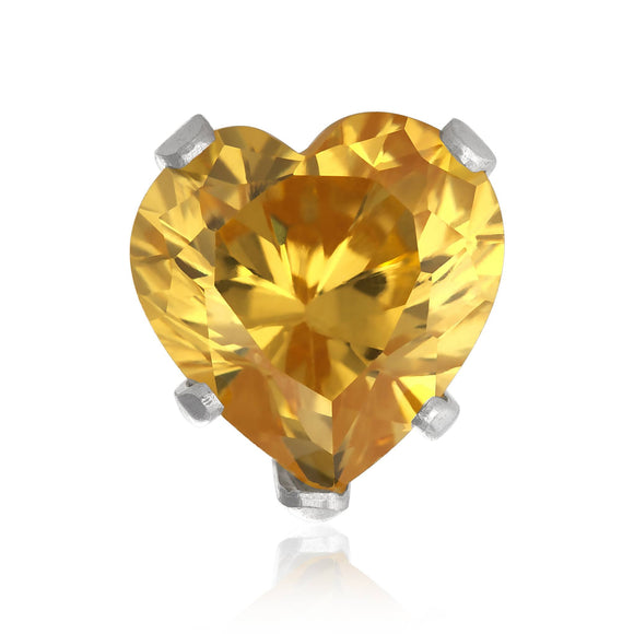 EZ-2200-Y Heart CZ Stud Earrings 6mm - Yellow Citrine | Teeda