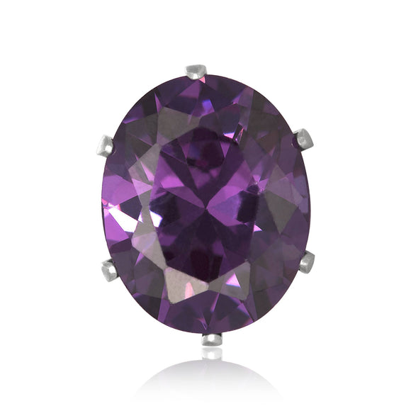 EZ-2230-AM Oval CZ Stud Earrings 8X6mm - Amethyst | Teeda