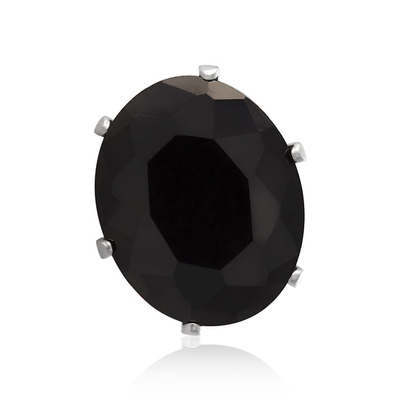 EZ-2230-B Oval CZ Stud Earrings 8X6mm - Black | Teeda